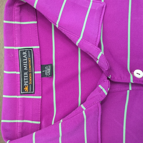 PETER MILLAR Summwr Comfort Men's Plum Purple Striped Polo Shirt Sz L - Picture 2 of 6